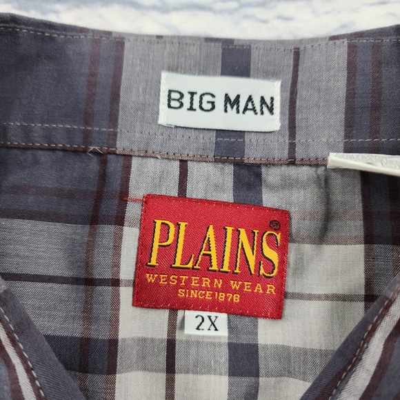 Plains Western Wear Shirt MENS 2X Plaid Big Man Short Sleeve Pearl Snap Buttons - Picture 6 of 11